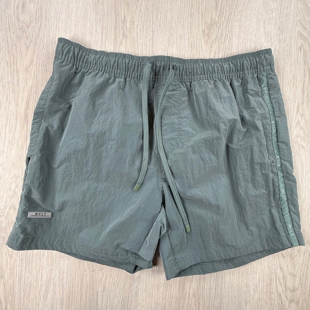 Athletic Shorts BYLT Premium Basics Mens Medium Green Nylon Gym Running Casual